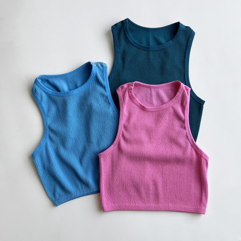 瑜伽女士卡戴珊运动背心紧身短款露脐无袖上衣休闲内搭居家健身衣