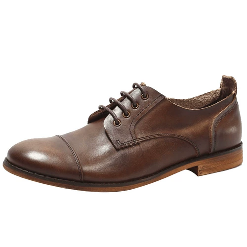 16 весна и лето новые британские ретро -ретро -минималистские кожаные туфли мужская кожаная обувь кожа мужская кожаная кожаная кожаная обувь кожа, старая большая голова мужская круглая голова