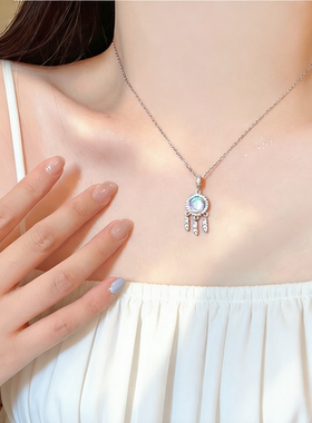 捕梦网~幻彩月光石项链女 小众设计感流苏锁骨链 高级感轻奢颈链