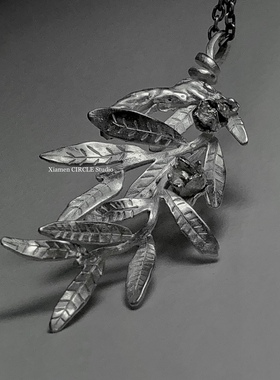 橄榄枝项链叶子项链和平项链小众挂坠项链手工银饰树叶吊坠s925