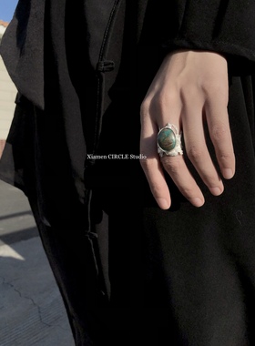 绿松石戒指小众设计戒指定制 独立小众设计师暗黑系配饰 原创手工
