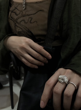 祖母绿戒指花瓣戒指玫瑰花花朵手工银饰原创设计无性别配饰