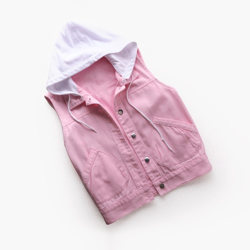 春秋新款连帽牛仔马甲女短款修身显瘦大口袋薄背心无袖开衫上衣潮,淘宝优惠券,粉丝福利购,淘宝优惠卷
