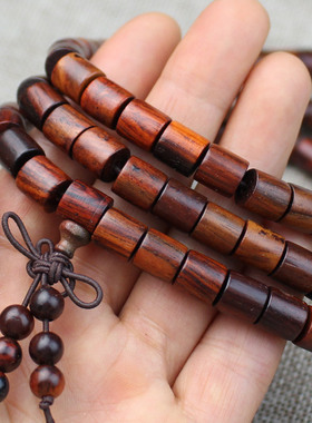 老挝酸枝手串个性桶珠红木108颗佛珠手链交趾黄檀原木料男女饰品