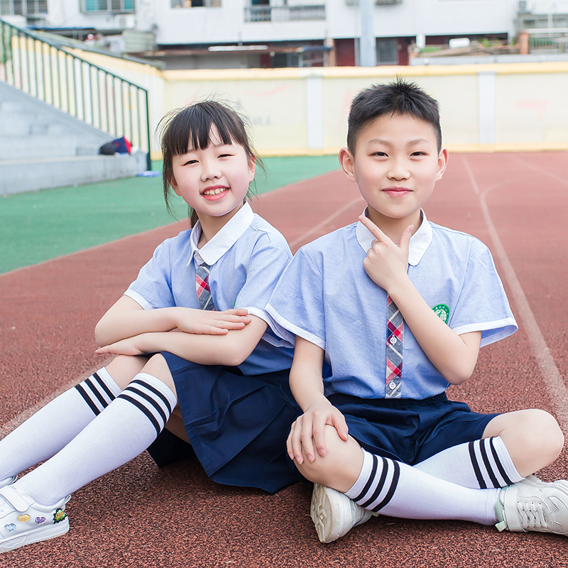 春秋款男女生校棒球服套装夏款短袖短裤短裙小学生安洲小学指定款 - 图3