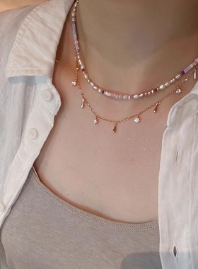 S925纯银简约镶钻ins水滴项链女