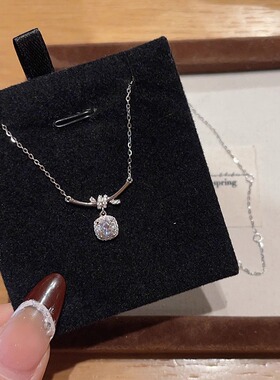 方糖锆石树枝形s925纯银项链女款