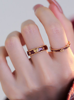 2026新款复古红色滴油花朵戒指女