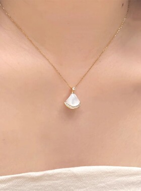 S925银扇形贝母裙子项链配饰女款