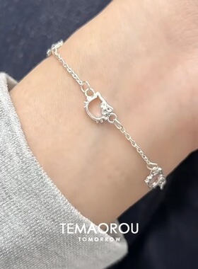 S925纯银镂空小猫咪手链女高颜值