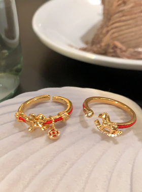 闪锆小马钱币红绳马年戒指女轻奢