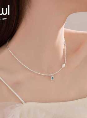 祖母绿方块项链轻奢碎银子S925银