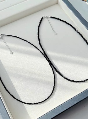 明星同款黑色尖晶石锁骨链项链女