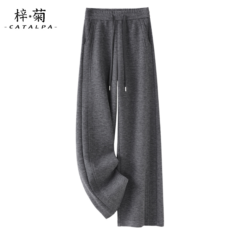 白色垂感羊毛裤子女2025新款秋冬款休闲直筒阔腿裤冬季高腰糯米裤 - 图0