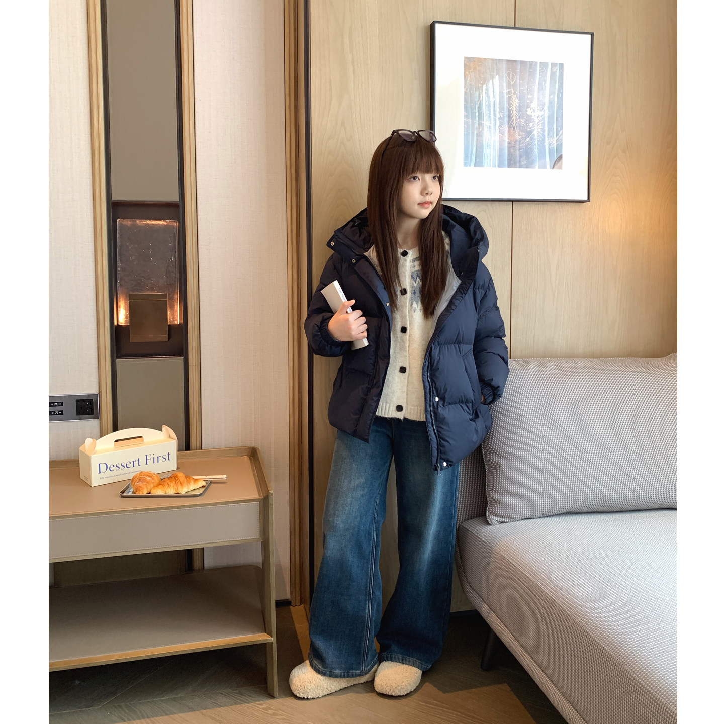 女大童藏青连帽羽绒服2025冬装新款青少年保暖洋气面包服亲子外套,淘宝优惠券,粉丝福利购,淘宝优惠卷