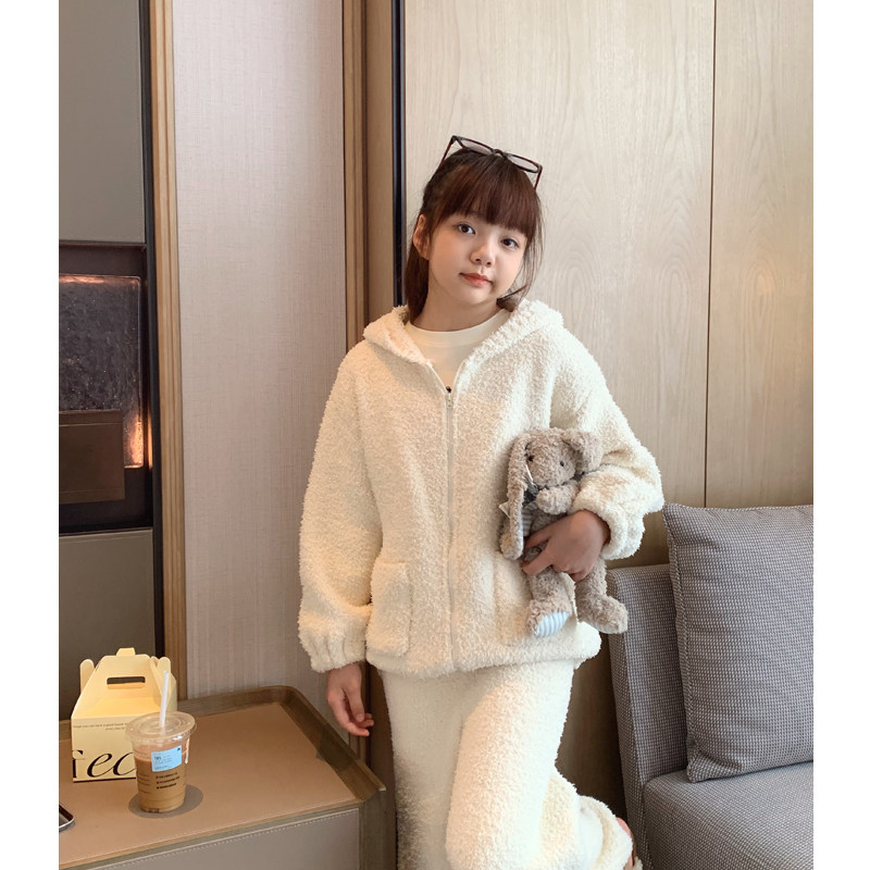 女大童半边绒家居服套装2024冬季新款少女加厚保暖珊瑚绒亲子睡衣,淘宝优惠券,粉丝福利购,淘宝优惠卷