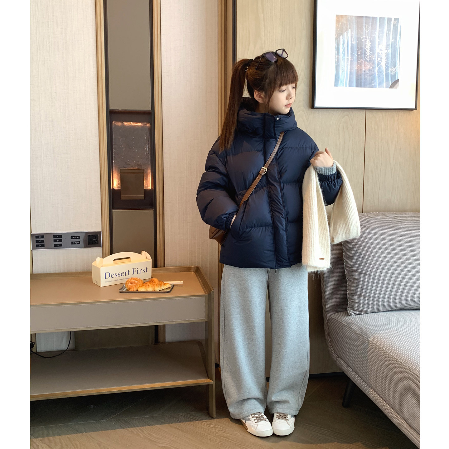 女大童藏青连帽羽绒服2025冬装新款青少年保暖洋气面包服亲子外套,淘宝优惠券,粉丝福利购,淘宝优惠卷