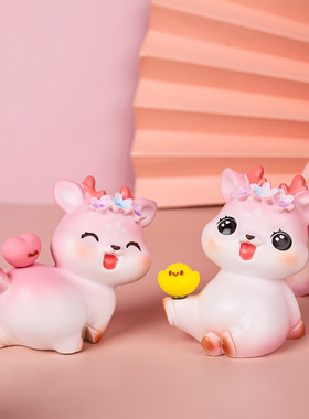 花韵小鹿转转摆件可爱树脂鹿摆件平安鹿创意家居摆件汽车摆件