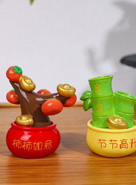 创意发财树摆件招财小盆栽可爱有钱花电脑屏幕摆件办公室桌面装饰
