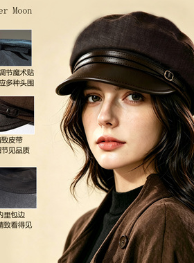 复古牛仔报童帽鸭舌帽子女秋季2026新款显脸小贝雷帽复古八角帽