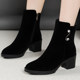 Genuine leather women's boots frosted medium heel short boots for women 2024 new style