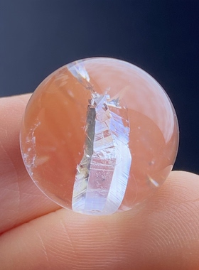 天然水晶包裹体七彩晶中晶吊坠圆珠DIY水晶单珠饰品项链15mm