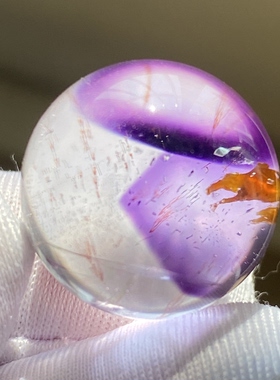 天然水晶紫晶发吊坠圆珠DIY紫红发单珠饰品项链17mm一物一图