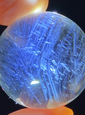 天然白水晶蓝针球吊坠圆珠DiY蓝针水晶单珠饰品项链24mm 一物一图