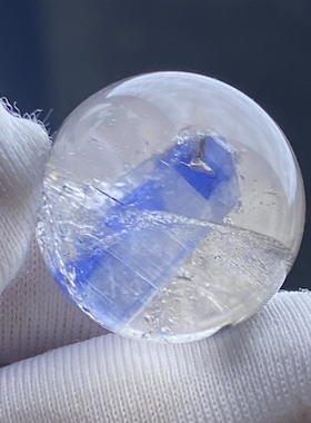 天然水晶包裹体蓝色矿石吊坠圆珠DIY矿石单珠饰品奇石项链16mm