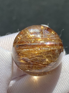 天然水晶发晶吊坠圆珠DIY铜条发晶单珠饰品项链15mm一物一图