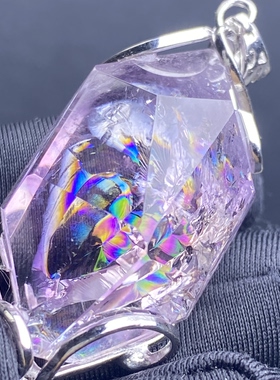 天然紫水晶彩虹吊坠男女款紫晶项链饰品挂坠 一物一图