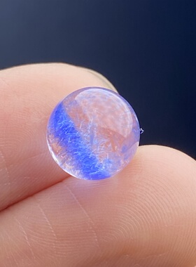 天然水晶蓝发晶吊坠圆珠DIY蓝线石单珠饰品可做戒指9mm一物一图