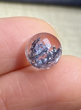 天然水晶包裹体铁矿吊坠圆珠DIY水晶单珠饰品可做戒指8mm一物一图