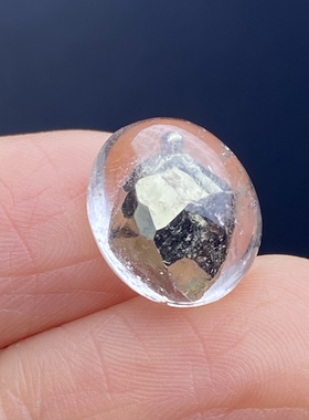 天然水晶包裹体黄铜矿吊坠裸石蛋面DIY铜矿饰品可做戒指一物一图