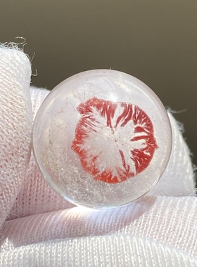 天然水晶包裹体红色矿花吊坠圆珠DIY水晶单珠饰品项链13mm