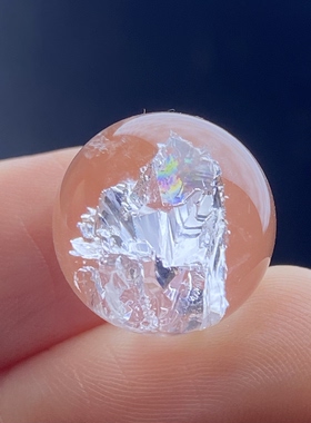 天然水晶包裹体晶中晶吊坠圆珠DIY水晶单珠饰品项链13.5mm