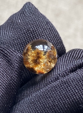 天然水晶发晶花吊坠圆珠DIY发晶单珠饰品可做戒指8mm一物一图