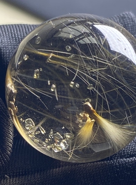 天然水晶包裹体锐钛矿共生发晶吊坠圆珠DIY矿石单珠饰品项链22mm