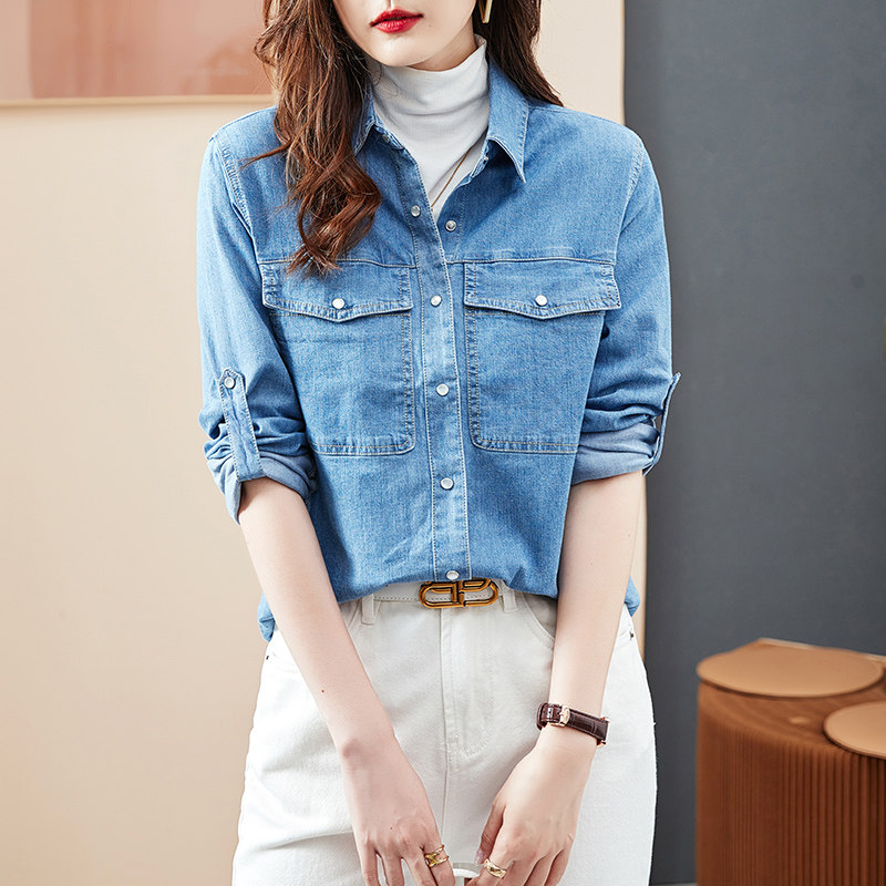 德玛纳2022新款春装牛仔女复古衬衫 德玛纳衬衫