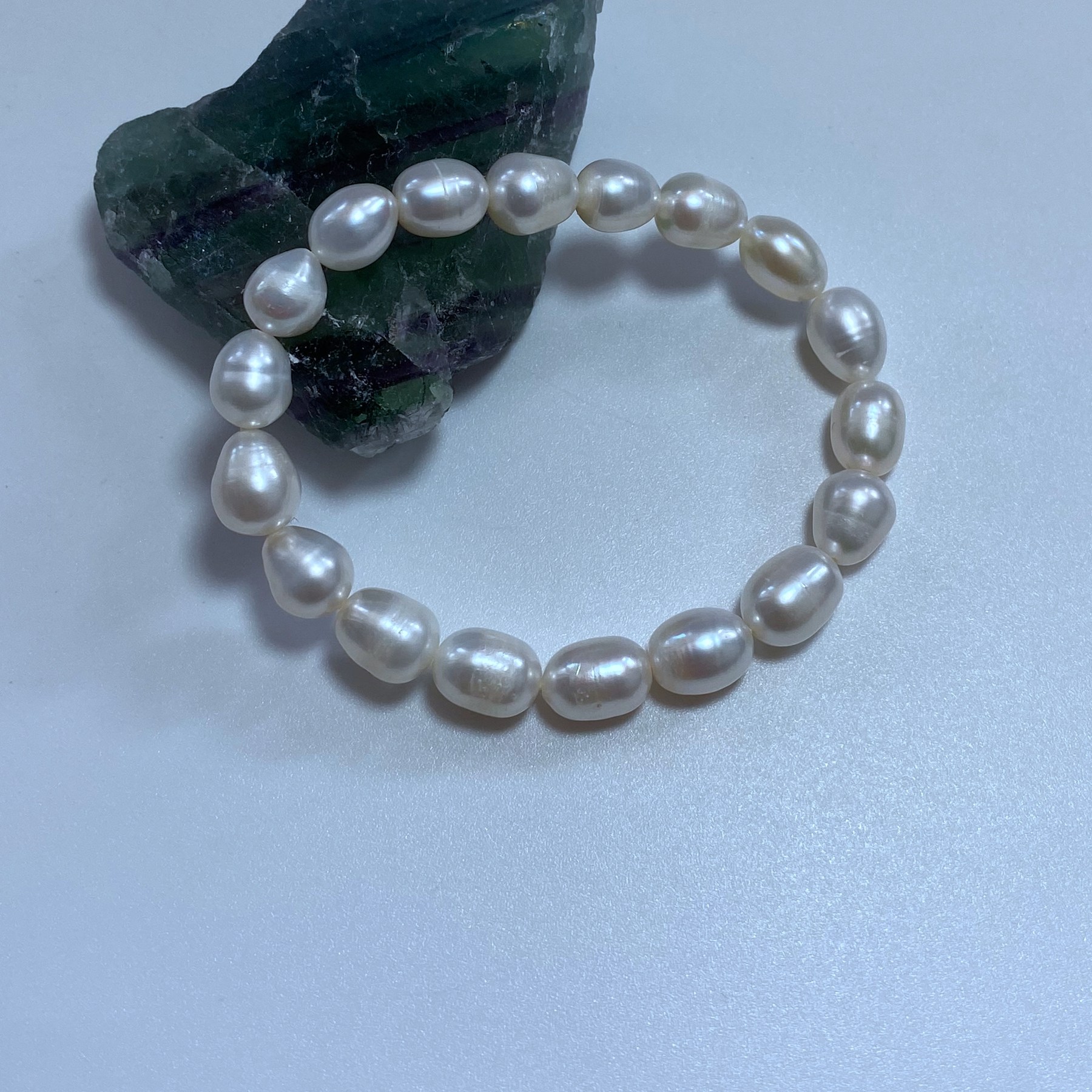 8-9天然白色米形无核淡水弹力绳手链松紧款水滴形手串女款多瑕,淘宝优惠券,粉丝福利购,淘宝优惠卷