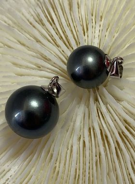 8mm仿珍珠圆形黑色珍珠母贝吊坠