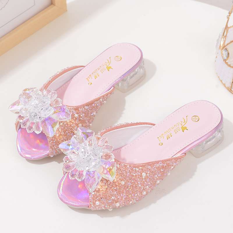 夏季女童凉拖鞋高跟儿童公主拖鞋新款女孩子水晶鞋高跟宝宝软底鞋,淘宝优惠券,粉丝福利购,淘宝优惠卷