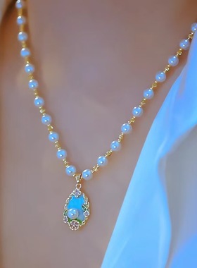 新中式枫叶画油仿珍珠项链女款2025新款爆款高级感轻奢小众锁骨链