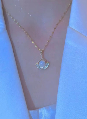 银杏叶人鱼姬珍珠锁骨链女