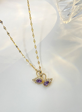 紫色锆石天鹅锁骨链女