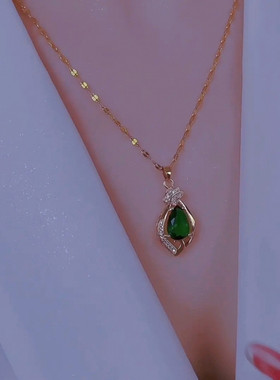 复古祖母绿锆石项链女