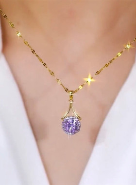 紫水晶水滴精致项链女