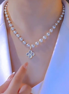 四叶草珍珠串珠项链女款