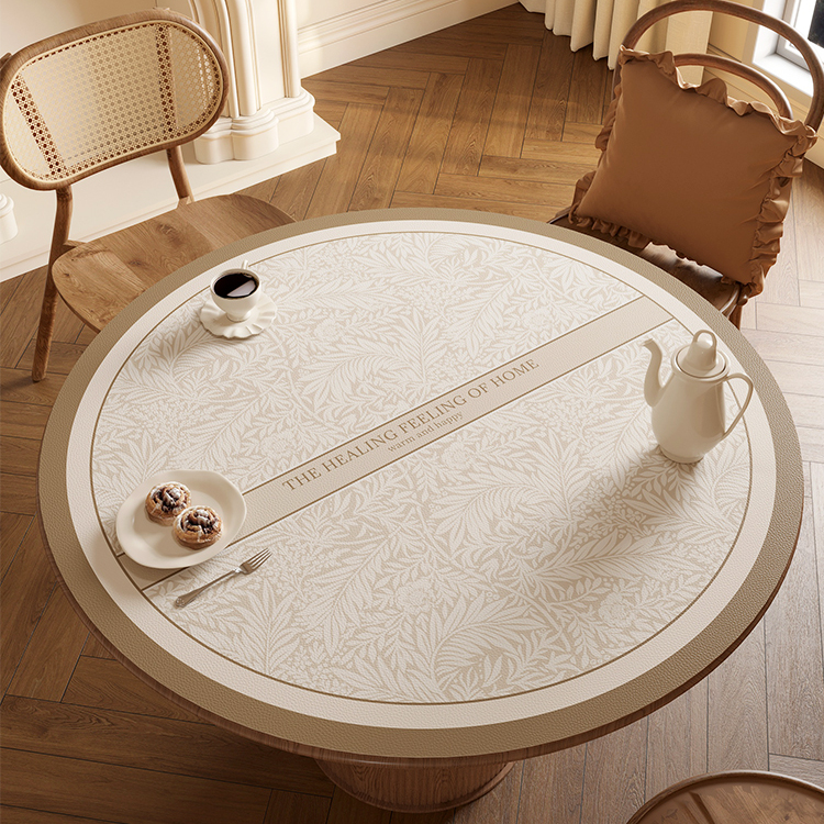 法式轻奢高级感圆形复古餐桌垫防水防油防烫桌布皮革保护垫桌垫 - 图1