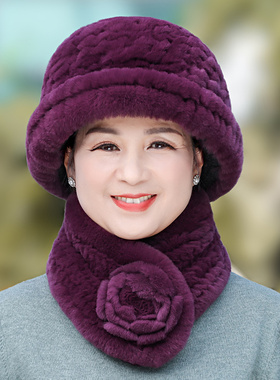 老年人獭兔毛帽子冬季新款